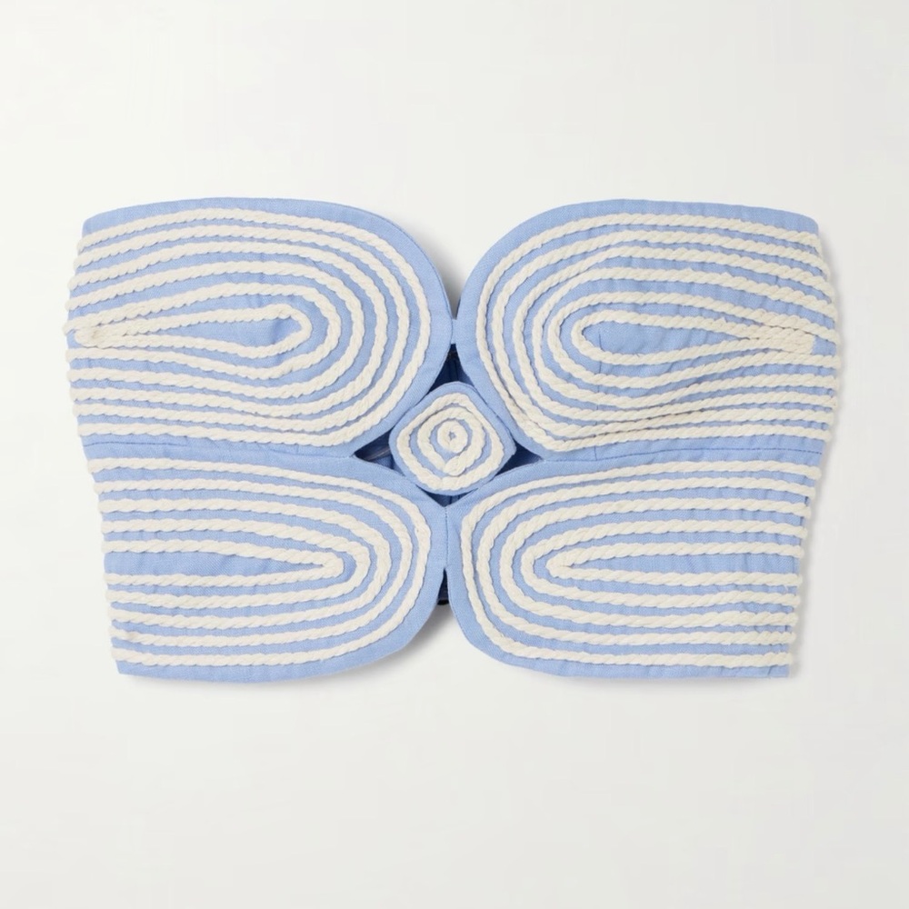 Light Blue & White Strapless Crop Top